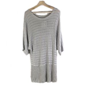 NWT Chicos Shimmer Knit Sweater Tunic Top Short Dolman Sleeves Silver Gray Sz L